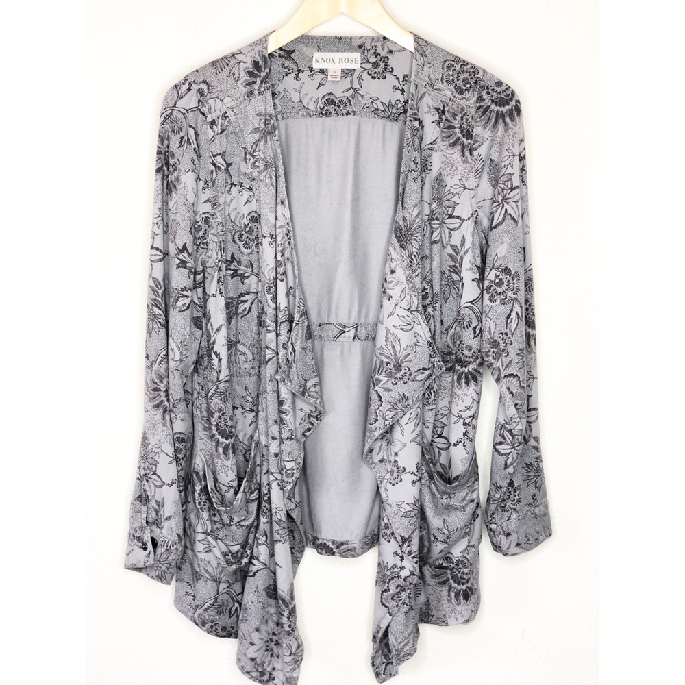 Knox Rose Gray Floral Drape Front Jacket Size Small